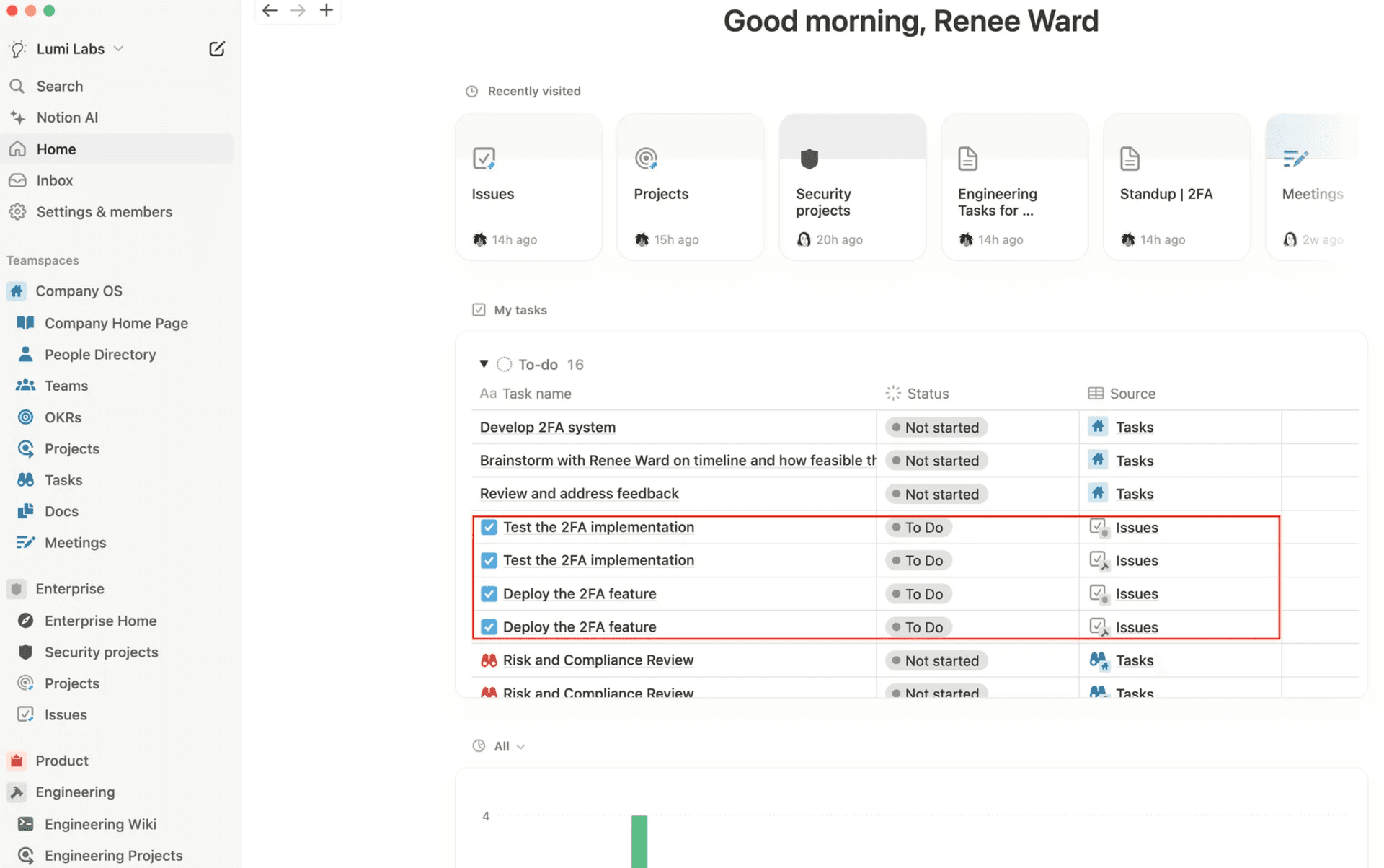 Find Jira synced issues assigned to you under My tasks in your Notion Home page