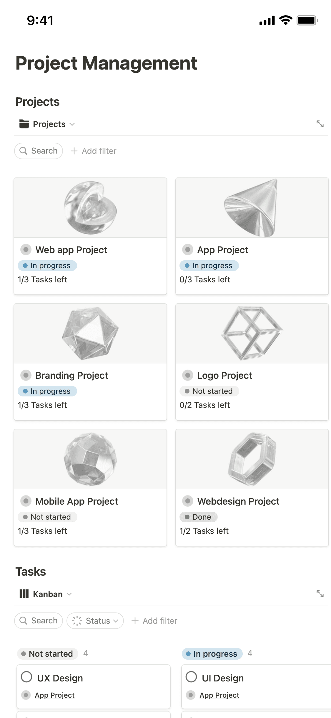 Screenshot der mobilen Notion-App