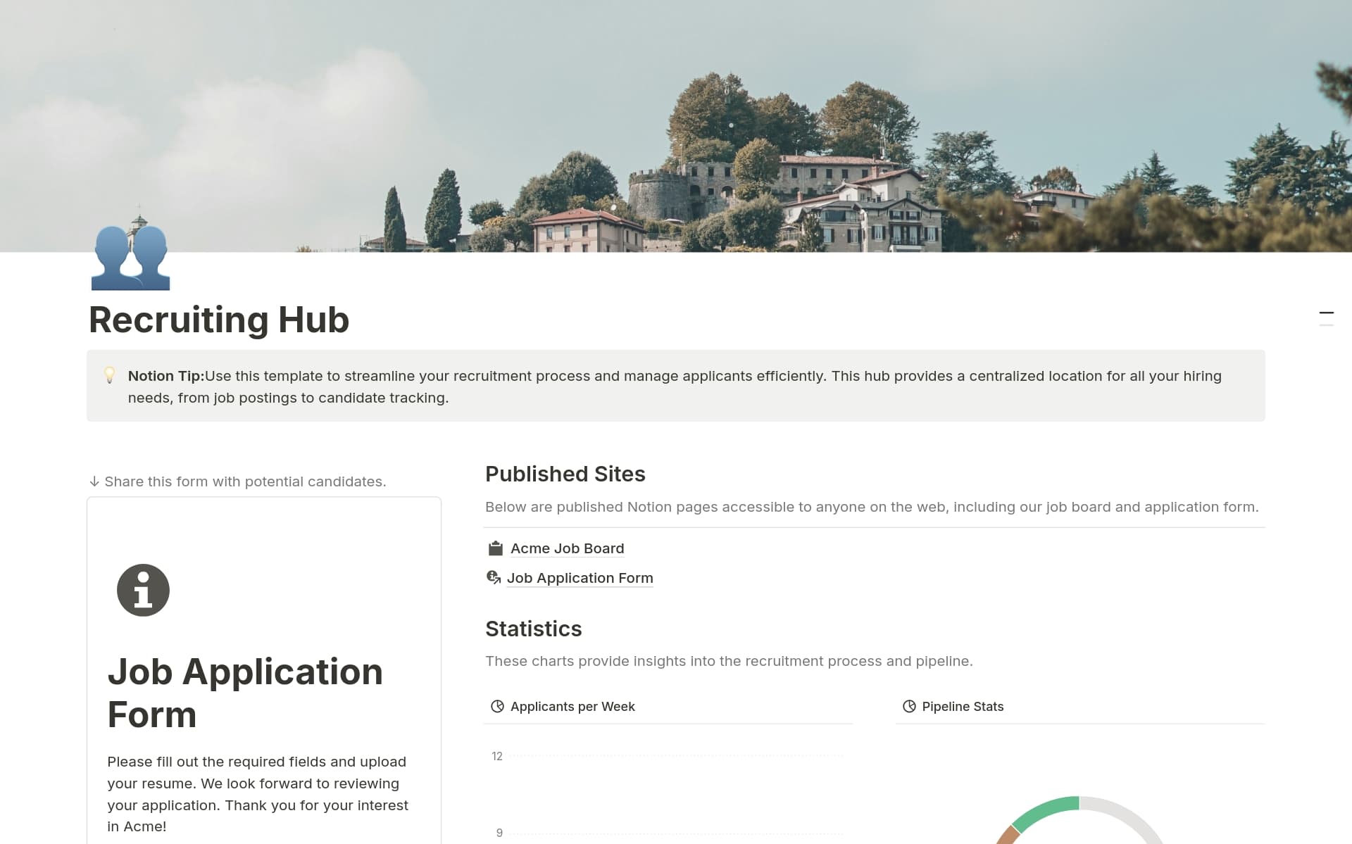 Eine Vorlagenvorschau für Recruiting Hub